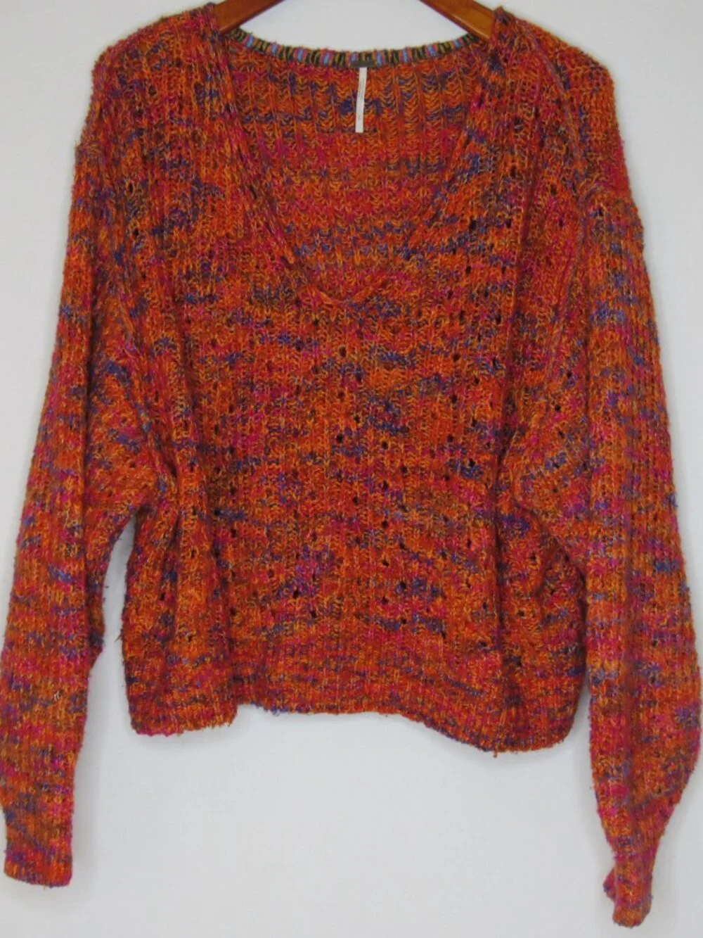 Free People Highland V-NeckOrange Space Dye Sweater Women's S Small